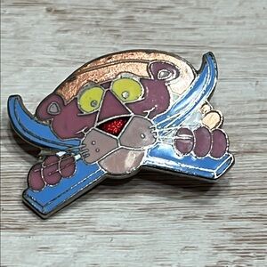 Vintage Pink Panther Enamel Pin with Clasp Crossed Skis 1981